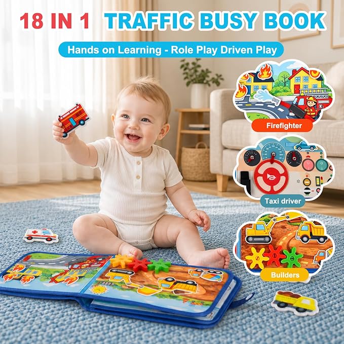 Traffic Busy Book for Toddlers 1-3, Montessori Toys Busy Board, Educational Quiet Activity Book, Toddler Travel Toys for 1 2 3 Year Old Boys Girls, Learning Toy Birthday Gift