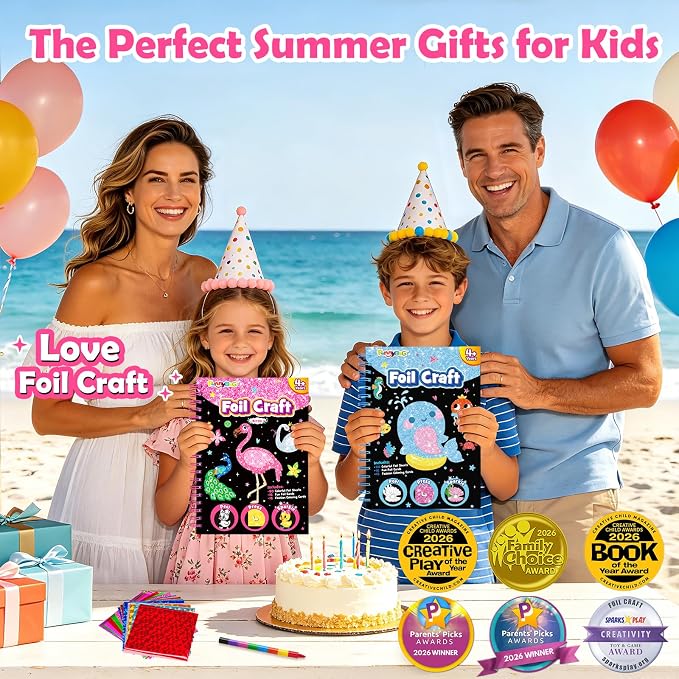 FUNNYB&G Foil Art Craft Kit for Kids, Sparkly Birthday Gift Toy for Girls | No Mess, Kids Ages 4-10 Create Sparkling Artwork, A Creative Gift for Birthdays, Holidays, Travel Activities,Screen-Free Fun