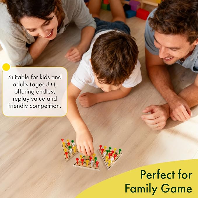 3 Pack - Wooden Triangle Peg Board Game - Retro Mini Travel Game