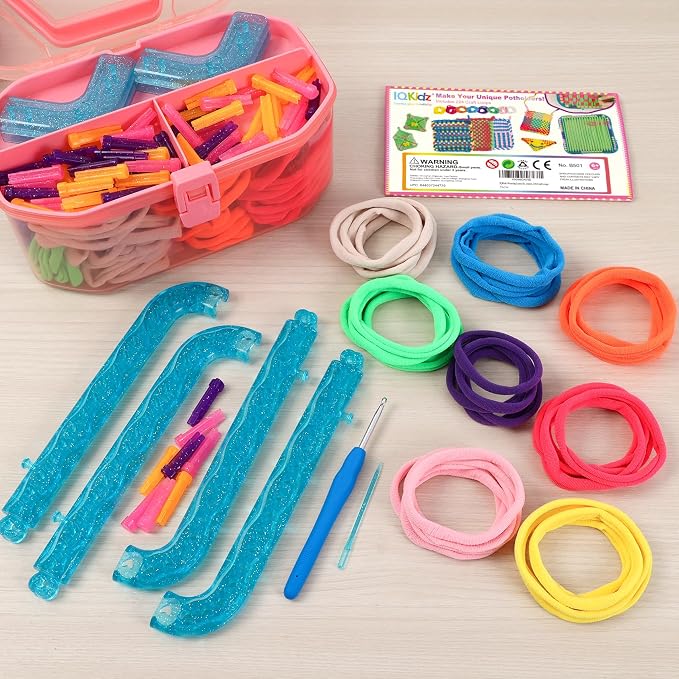 IQKidz Weaving Loom Kit Toys, DIY Arts and Crafts for Kids and Adults, Ideal Gifts for Girls Ages 5 6 7 8-12 13, Easy Potholder Loom Knitting Activity for Beginners, 224 Craft Loops (Pack of 2)