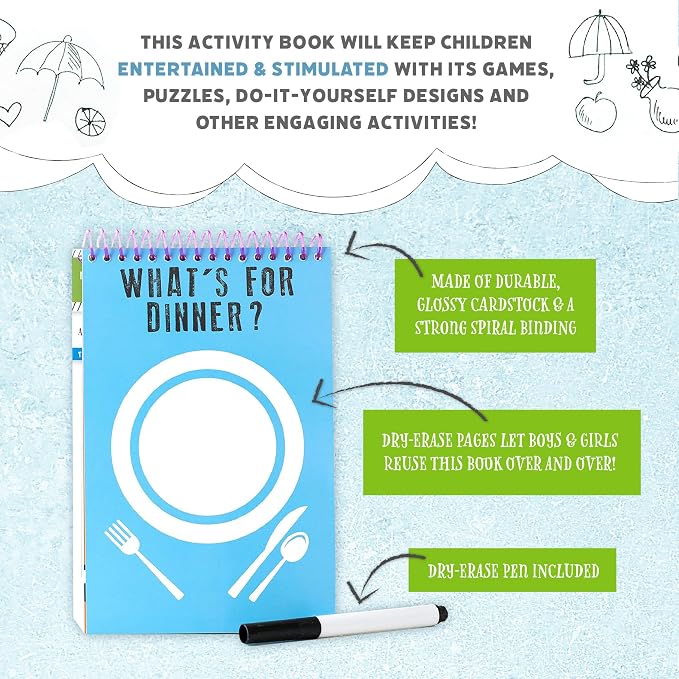 Squirrel Products Mom, I'm Bored Children's Activity Book, Fun Reusable Dry Erase Toy - Roadtrip Essentials, Word Games, Screen Free Activites for Kids Ages 3 and Up - Original Version