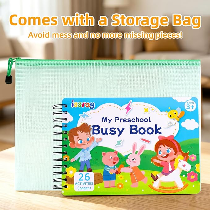 Busy Book for Toddlers 3-5, Montessori Preschool Learning Activities | Toddler Quiet Reusable Sticker Activity Book, Autism Sensory Travel Toys, Educational Gift for Boys Girls Kids ( 26 Pages )