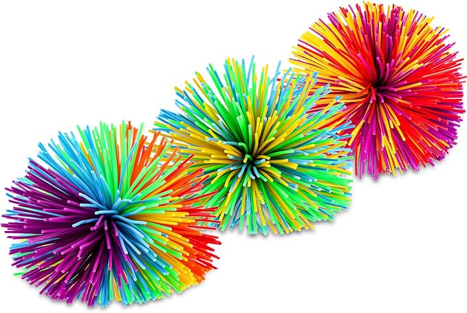 Leinuosen 12 Pieces Stringy Balls Sensory Stringy Ball Soft Rainbow Pom Bouncy Stress Bags Basket Stuffers Fillers Birthday Party Favors, Fidget Party School Classroom Gifts, Multicolor (2.75 Inch)