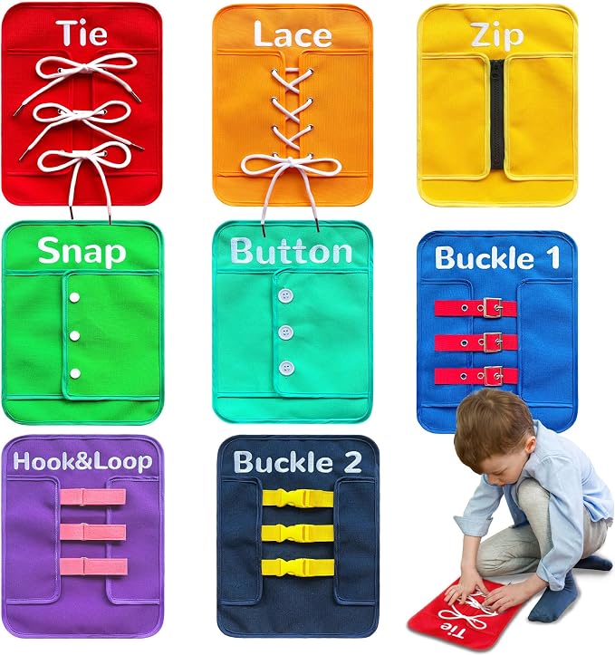 Montessori Fine Motor Toys for Toddlers, Basic Life Skills Early Learning Sensory Toys for 3 4 5 Year Old Xmas Gifts, Learn to Dress Preschool Homeschool Kindergarten Must Haves