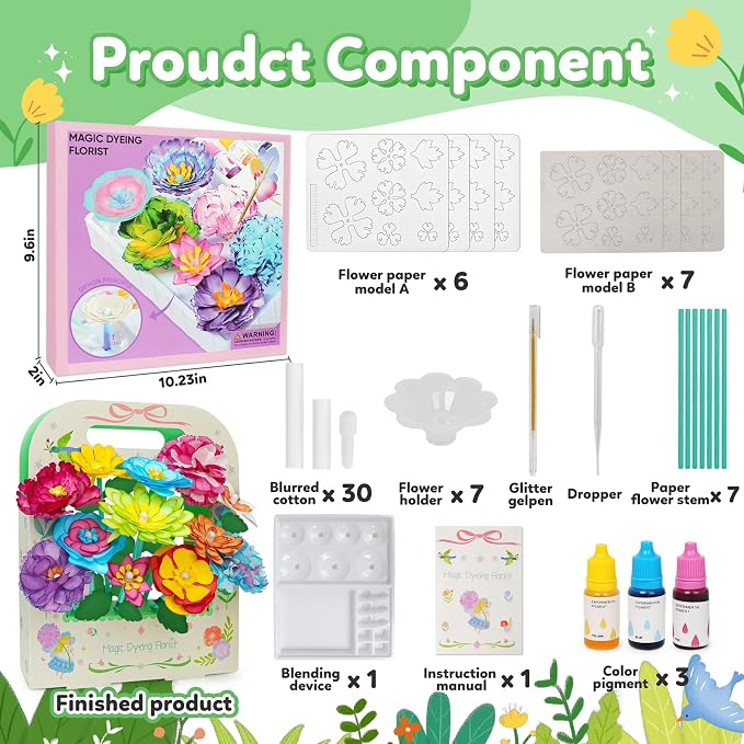 CZTCDP Paper Flower Science Kit, Magic Petal Art & Craft Toy for Girls&Boys | Changing Flowers Set, Kids DIY Arts and Crafts, Ideal Birthday Present for Kids Age 6-12, Screen-Free Activity