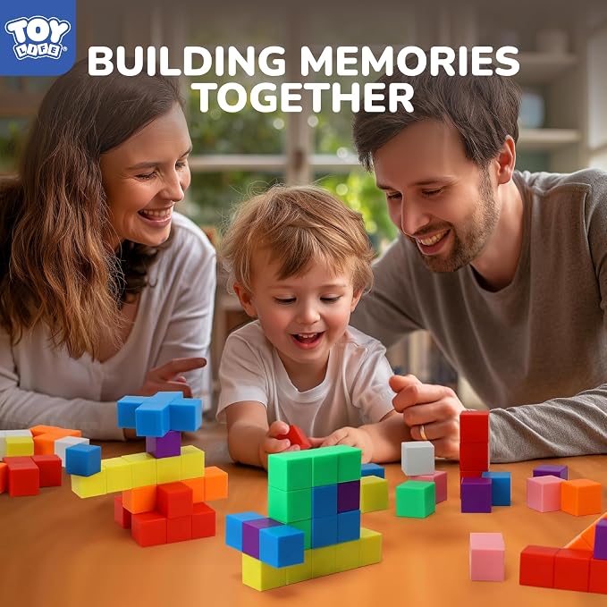 TOY Life Primary Magnetic Blocks, 64-Piece STEM Set, Ages 3-8 | bright ABS cubes, storage bag and idea guide, strong connections, creative play