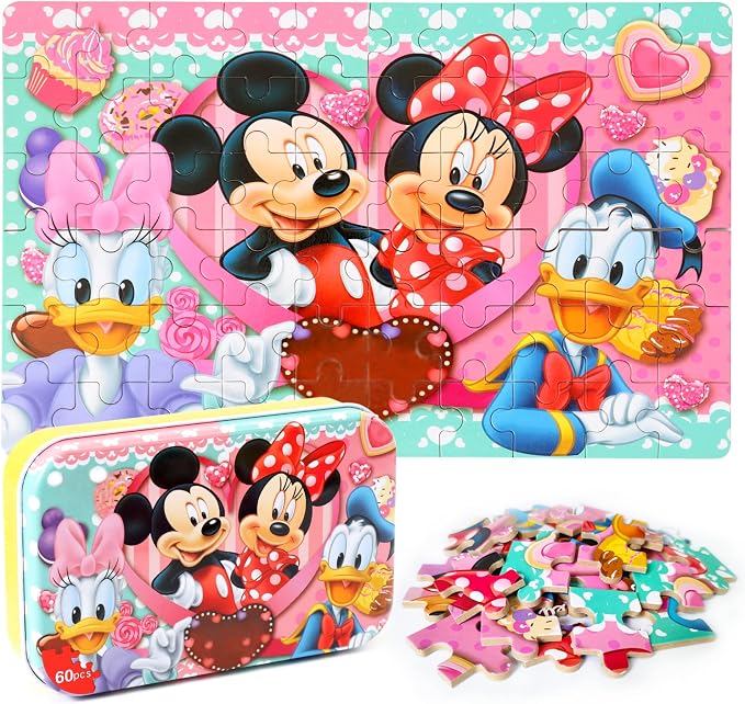 MZZOTOY Puzzles for Kids Ages 4-8, 60 Pieces for Kids Ages 3-5 in a Metal Box Jigsaw Puzzles Girls and Boys Educational Toys Gifts