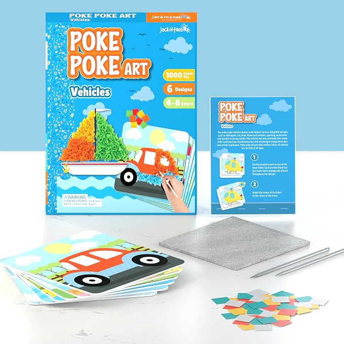 jackinthebox Poke Poke Art – Mess-Free Sewing Art for Kids, Great Gift for Children, Toys for Girls and Boys Ages 4 5 6 7 8 (Vehicle)