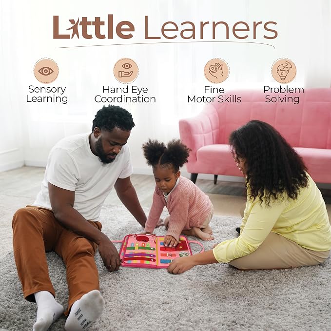 Montessori Busy Book for Toddlers, Pink Busy Board Book. Ages 3+ | Toddler Activity Books for Home, Airplane and Car Travel. Soft Felt No Loose Pieces. Toddler Busy Books With Detachable Pages