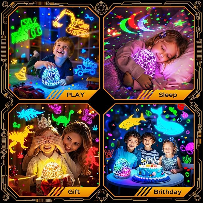 Excavator Construction Toy Projector, 15 Sounds & 6 Films Truck Night Light | Excavator Toys for 4 year old Boys, White Noise Dinosaur Egg Night Light for Kids Room Decor,31 Color Remote Timer Brightness