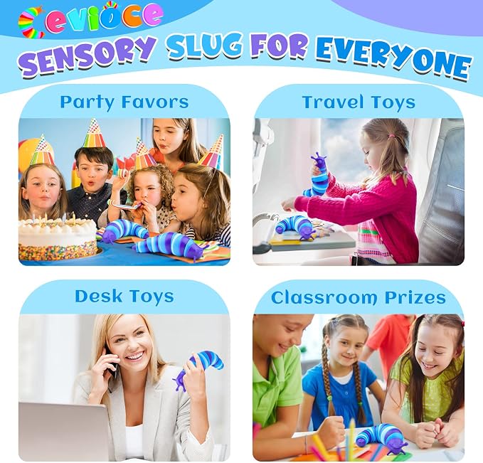 Cevioce Sensory Slug Fidget Toys, Fidget Slug Toys for Adult & Kid Party Favors, 1 PC Autism Sensory Toys for Autistic Children, Travel Toys for 3+ Easter Basket Stuffers Gifts for Toddler Kids A