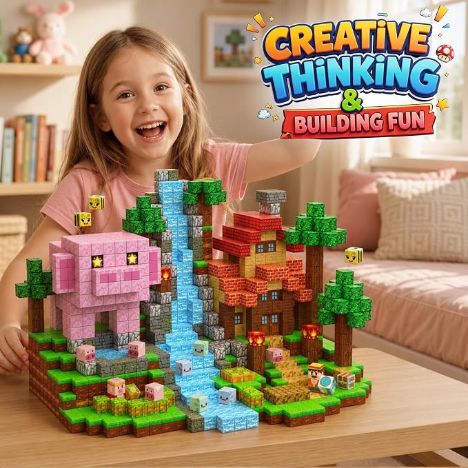 Magnetic Building Blocks STEM Toy Magnet Cubes for Kids 4-12 | Magnetic Cubes, 0.8 inches Building Blocks, Christmas Birthday Gifts for Kids Boys Girls Forest Pig Red Build-220pcs