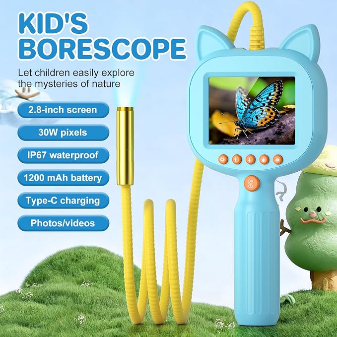 Kids Borescope Toy with Light, 1920P HD Endoscope Snake Wildlife Camera with 2.8" LCD, STEM Educational Science Kit for Ages 3-12,Stocking Stuffer &Outdoor Nature Exploration Gifts for Boys & Girls