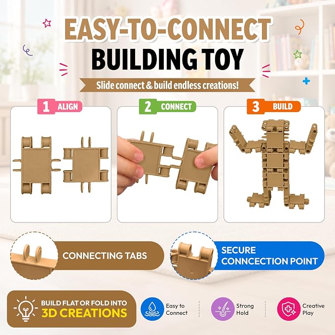 100 Piece Gold Snap Connecting Building Toy Set for Kids