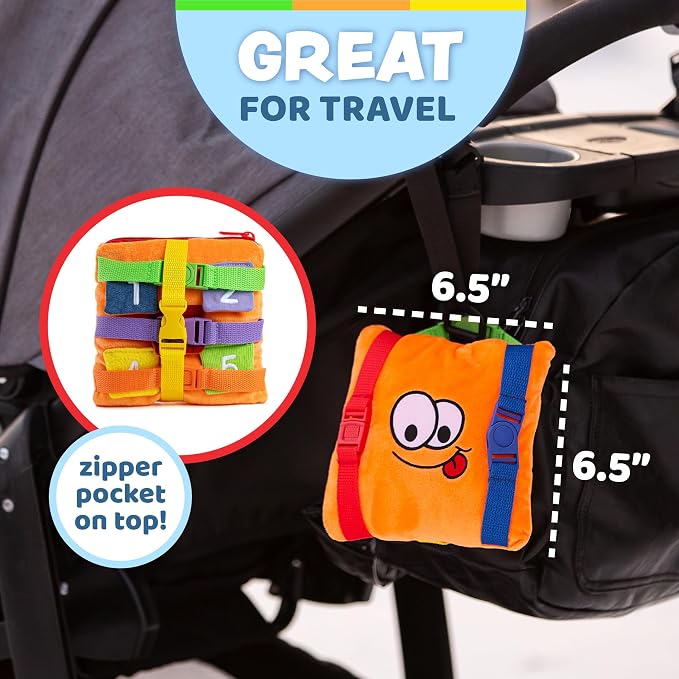 Buckle Toys, Bizzy Square, Learning Activity, Easy Travel Toy for Toddlers | Develop Motor Skills and Problem Solving, Travel Toy Perfect Car Travel Accessories for Long Trips