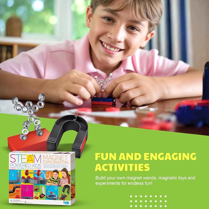 4M Magnet Exploration Kit for Kids Ages 5+ 20+Hands-On Science Experiments with 40+ Components, Build a Maglev Transporter, Magnetic Racer, Compass Yacht, UFO & More, STEM STEAM Educational Toy