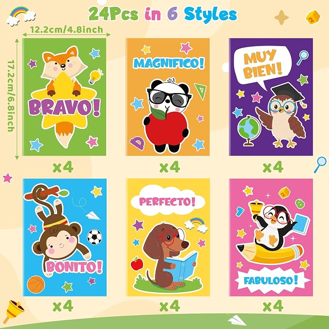 Dvbonike 24Pcs Spanish Positive Coloring Books - Cute Animal Spanish Motivational Phrases Themed DIY Coloring in Pages Classroom Rewards Party Favors Supplies and Art Activity Gifts for Student