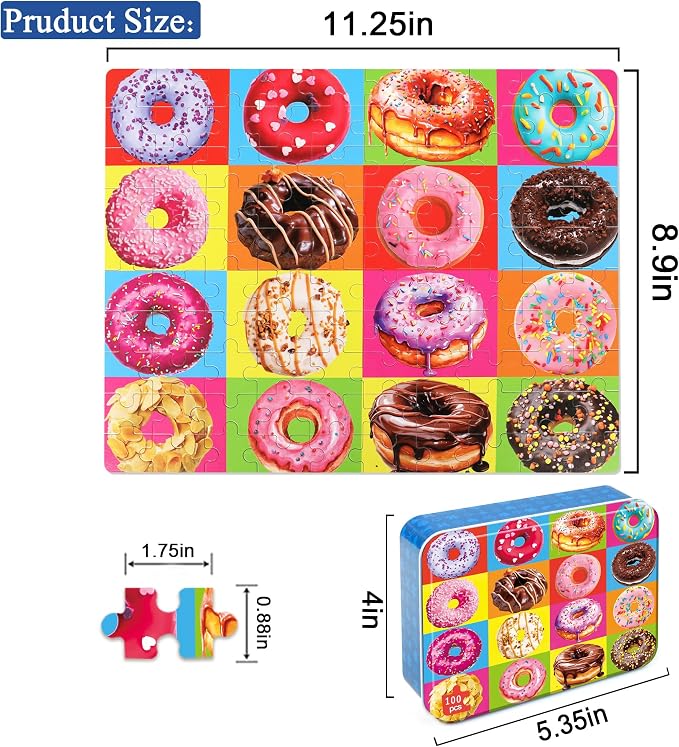 LELEMON Puzzles for Kids Ages 4-8 Donuts Jigsaw Puzzle for Kids Boys Girls Doughnut Puzzls Children Learning Educational Puzzes Portable Box Pack Toys