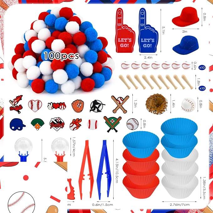 152 Pcs Baseball Sensory Bin Items Sports Balls Counting Sorting Baseball Sensory Bin Filler Fine Motor Ball Counts for Spring Summer Color Sorting Counting