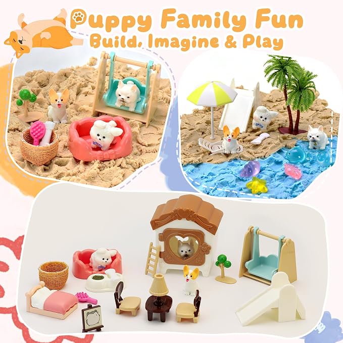 Crelloci Double-Layer Pet Magic Sand Playset, 2 Colors Magnetic Sand Sensory Bin with Cat & Dog Figures, Mess-Free Sand Toy Kit for Kids, Creative Sensory Play, Gift for Boys & Girls Age 3+