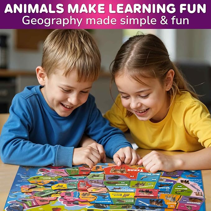 Magnetic Puzzles for Kids Ages 4-6 - USA Map Puzzles for Toddlers 3-5 | Montessori Realistic Educational Toys for Kids - United States Geography Learning Games for 5-8 Years Old