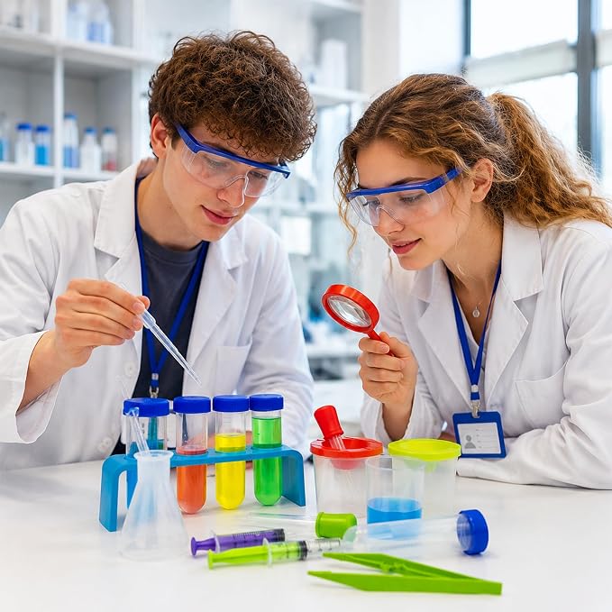 43PCS Science Lab Kit 2Sets Plastic Experiments Beakers and Test Tubes Set | Science Experiments for 6-8 Junior Chemistry Set for Girls and Boys Classroom or Home Use for Students Learning