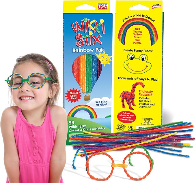 Wikki Stix Rainbow Pak, 24 Reusable Wax Yarn Sticks, Mess-Free Arts & Crafts for Kids, Screen-Free Travel Toy, Classroom Reward, Party Favor & Stocking Stuffer, Ages 3+