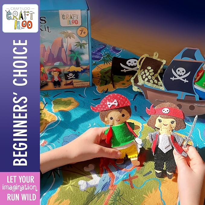 Pirates Sewing Kit for Kids Ages 8-12 - Pre-Cut Felt Pillow Plush Craft