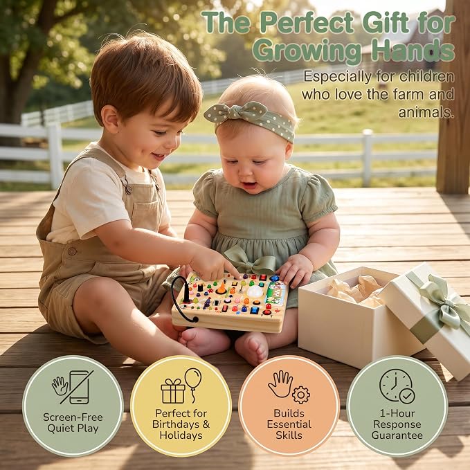 RichBoy Busy Boards, Lights Switch-Style, Wooden, 59-in-1, Large | Toddlers Birthday Gifts, Montessori Toys, Autism Sensory, Fine Motor Skills, Educational Learning, Travel Essentials