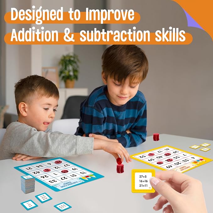 SpriteGru Addition & Subtraction Bingo Game, 360 Math Problems, 2 Educational Math Board Game for Kindergarten and Preschool Kids 4-8, Perfect for Classroom & At Home