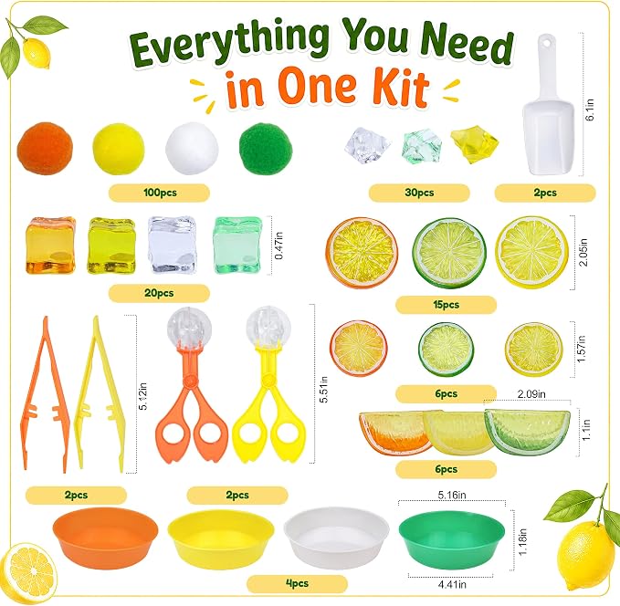 187PCS Lemon Sorting and Counting Materials Set, Summer Activity Set, Fine Motor Manipulatives for Classroom, Home & Travel Use （lemon）