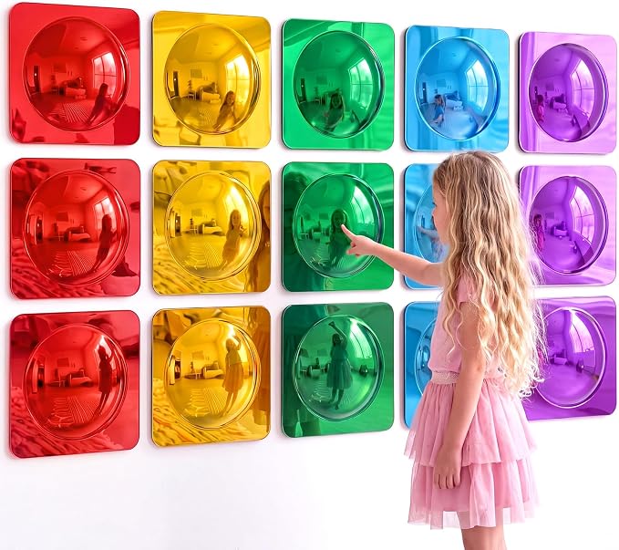 Geiserailie 15 Pcs Sensory Wall Bubble Mirrors, 10 x 10 Inch, CPC Certified | Colorful Acrylic Convex Mirrors, Sensory Room must haves, Classroom Learning Tool, Calming Corner, Preschool Daycare Activity