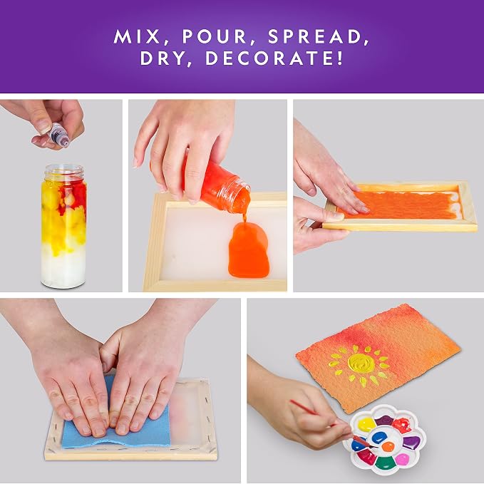 National Geographic Paper Making Arts and Crafts Activity Kit for Kids | Make and Decorate 10 Paper Sheets, Wooden Screen Mold, Paints and Craft Supplies, Scrapbooking, Creative Art Activity