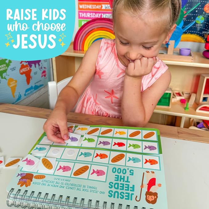 Hadley Designs My First Bible Busy Book Toddlers 3-5, Montessori Preschool Learning Activities Age 4-5, 152 Pcs Velcro Bible Activity Book, Church Quiet Activities for Kids, Noahs Ark Toys for Toddler