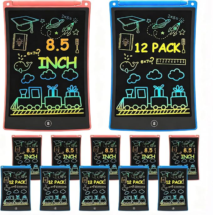 bravokids 12 Pack LCD Writing Tablet with Stylus, 8.5 inch Colorful Doodle Board Drawing Pad for Kids, Travel Games Activity Learning Toys, Birthday Gift for Age 3 4 5 6 7 8 Year Old Boys Girls