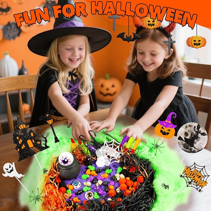 Bbiamsleep Halloween Sensory Bin, 141 Pcs Halloween Sensory Bin Filler | Halloween Sensory Bin Items, Halloween Sensory Kit with Sandboxes Accessories