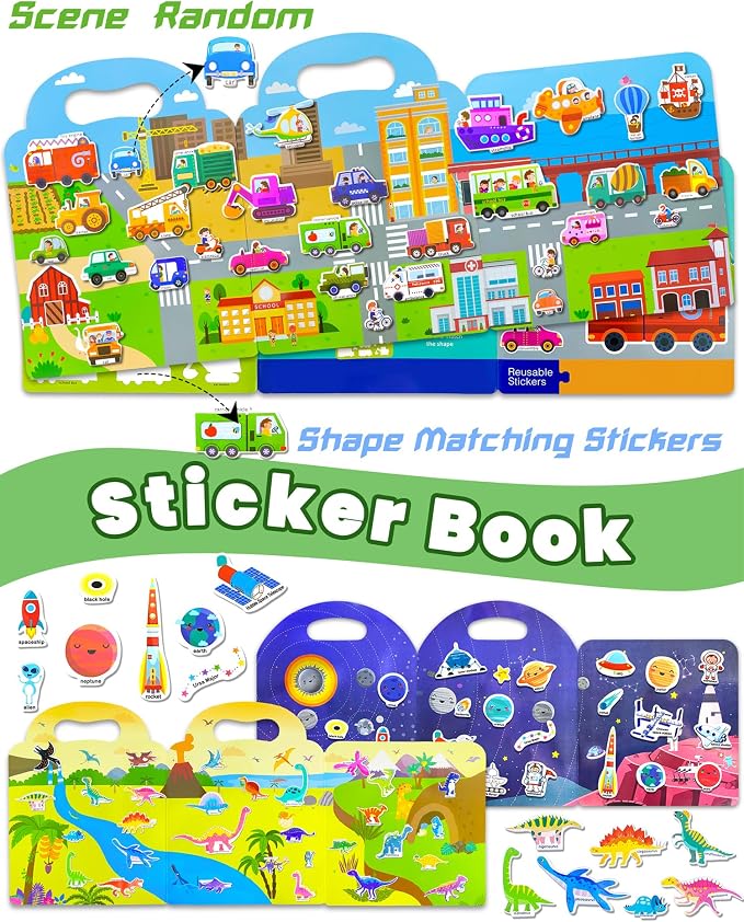 Walenced Reusable Sticker Book for Toddlers, Stickers for Kids, Toddler Toy | Toddler Craft Activities, Toddler Travel Toys, Boy Girl Birthday Gifts, Airplane Travel & Road Trip Essentials Kids