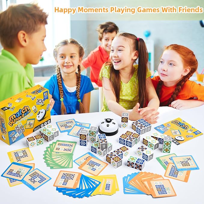 varbertos Wooden Matching Game Puzzle Games, Pattern Block Match Puzzles Building Cubes with Bell for Kids and Adults Toys Board Games for Family Night