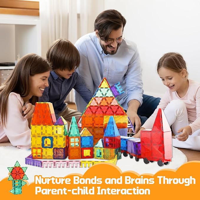 Paaxido Magnetic Tiles - 130PCS Magnetic Blocks for Kids, Magnet Tiles Building Blocks Set with 2 Cars, Construction STEM Magnet Toys Gift for Kids, Boys and Girls 3 4 5 6 7 8+ Year Old