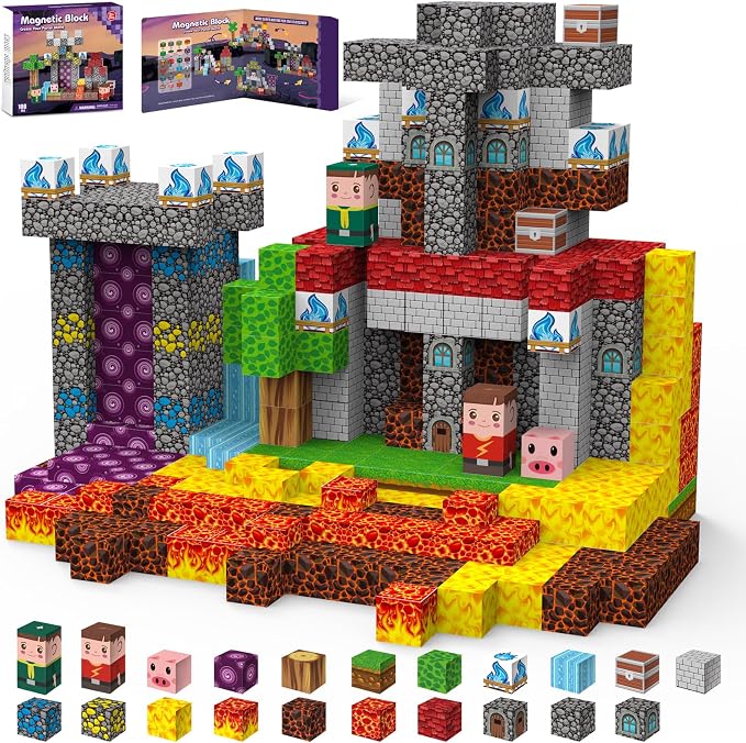 Magnetic Building Blocks, Stacking Magnets,STEM Sensory Toys,Kids Gifts | STEM Learning Blocks,Best Gift for Kids,Safe and Strong Magnetic,Magnet Tiles with Lava Portal World Blocks Toy