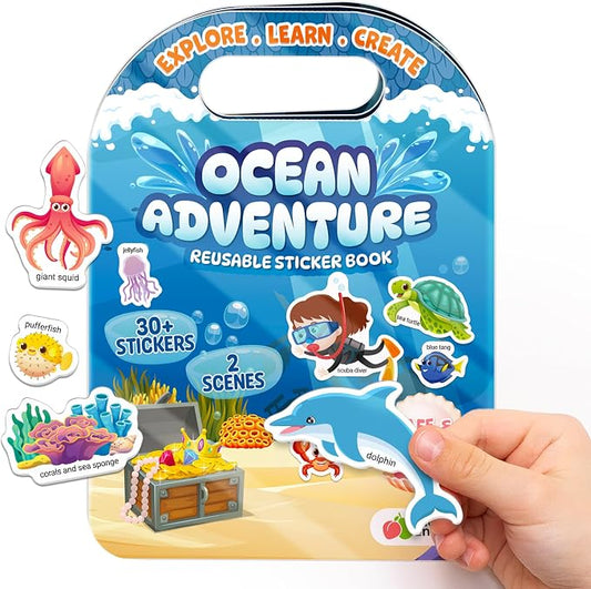 Reusable Sticker Books for Toddlers 1-3, Stickers for Toddlers 2-4 Years - Stickers for Kids Airplane Toys for Toddler 1-3, Toddler Travel Toys - Reusable Sticker Book Birthday Gifts for Boys Girls