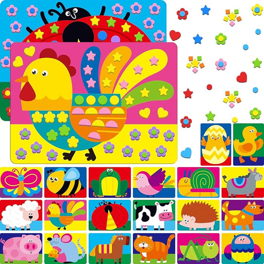 SpriteGru Foam Sticker Art Activity, 20 Farm Animal Art Boards with 1660 Foam Stickers in 10 Colors, Funny DIY Activity Creative Craft Kits Travel Game for Kids, Boys & Girls