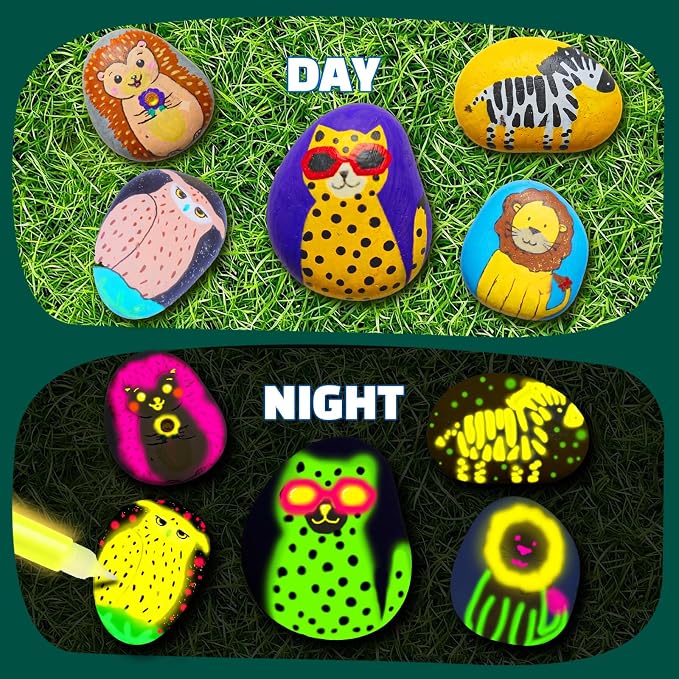 EPUMP Rock Painting Kit for Kids - Glow in The Dark Arts and Crafts Supplies Kits for Girls Boys - Kids Activities Creative Art Set Birthday Gifts DIY Paint Toys for Age 6 7 8 9 10 11 12 Years Old