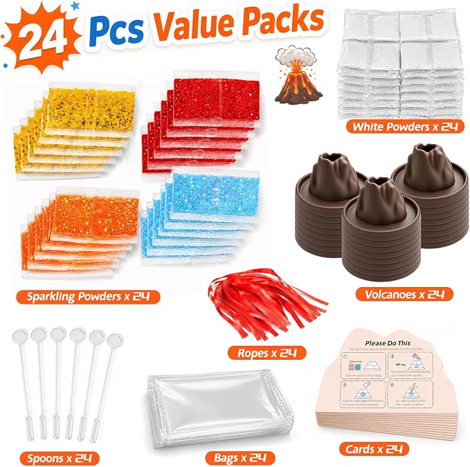 24Pcs Volcano Eruption Science Kit STEM Science Experiments Party Favors Classroom Prizes Goodie Bag Stuffers Gifts Exchange for Boys and Girl