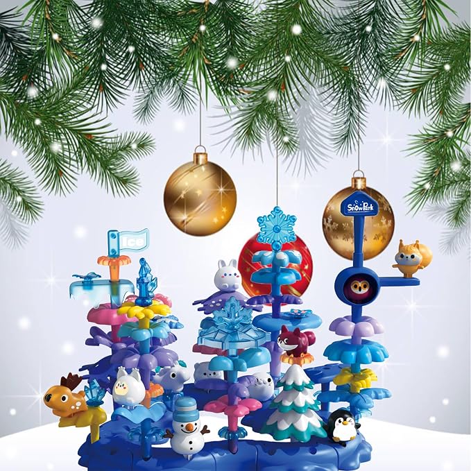 Snow Garden Stacking Toys 79PCS Coral Flower Garden for Toddlers | Marine Coral Creative Construction Building Toys Educational STEM Screen-free Christmas Birthday Gift for Kids Age 3-6