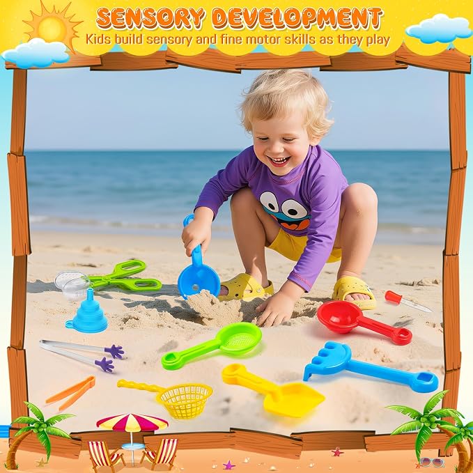 11 Pieces Sensory Bin Filler, Fine Motor Skills Handy Toys Set with 5 Scoops, Tweezers, Mini Silicone Tong, Scissors Clip, Dropper, Beach Shovels, Funnel, Sensory Bin Accessories Tools