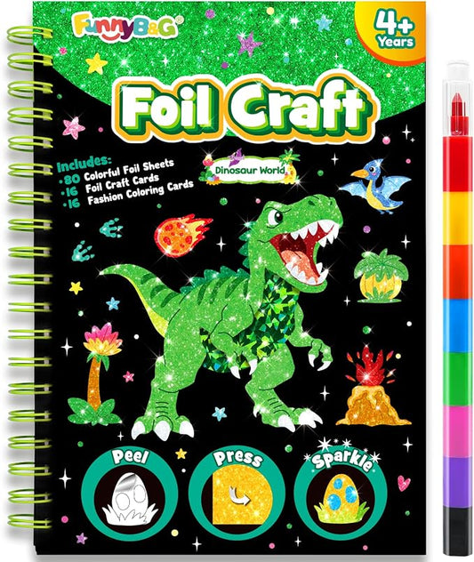 FUNNYB&G Foil Art Craft Kit for Kids, Sparkly Birthday Gift Toy for Kids | No Mess, Kids Ages 4-10 Create Sparkling Artwork, A Creative Gift for Birthdays, Holidays, Travel Activities,Screen-Free Fun