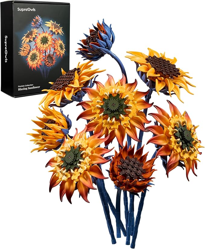 Blazing Sunflower Building Blocks Set, Botanical Flower Brick Kit for Adult | 771Pcs Artificial Sunflowers Building Kits, 4 Blooming Stages, Adjustable Stems Display Decor, Birthday Gifts for Women & Mom