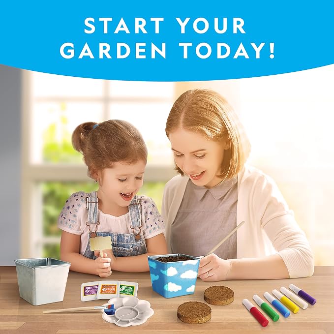 National Geographic Flower and Herb Gardening Activity Kit for Kids | 3 Stainless Steel Pots, Paint and Stickers, Flower and Herb Seeds, Plant Growing, Outdoor Learning, Craft Activity