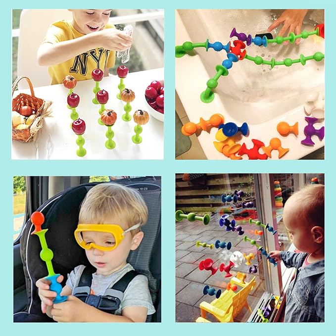 48 Piece Suction Cup Toys Construction Set, Silicone Building Blocks DIY Blocks - Sucker Toy are Fun Bath Toys, Fidget Toys for Toddlers 3-5 Old Boys and Girls